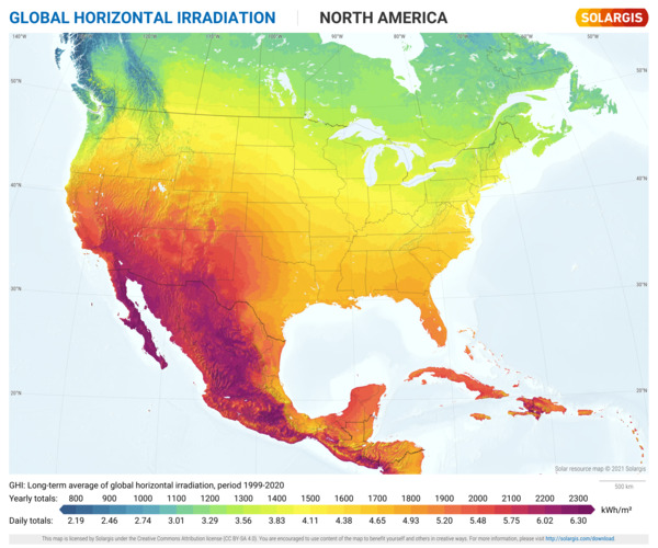 Global Horizontal Irradiation, North America